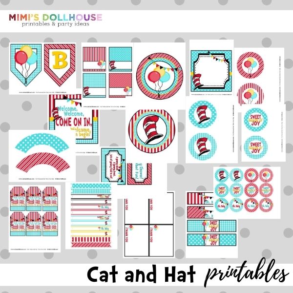 Cat/Hat inspired Party Printable Collection