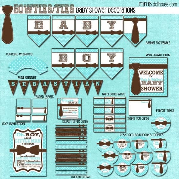 Bowtie Baby Shower Printable Collection
