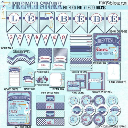 French Stork Baby Shower Printable Collection